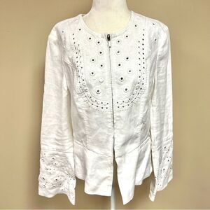 INC white linen embellished jacket. Size M